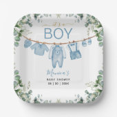 Assiettes En Carton C’est un Boy Blue Boho Vêtements Baby shower vert (Recto)