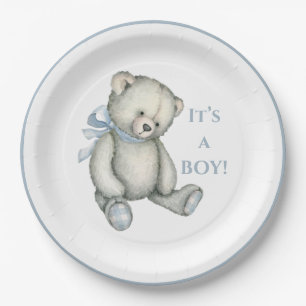 Assiettes En Carton C’est un GARÇON Vintage Rustic Blue Teddy Bear