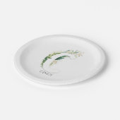 Assiettes En Carton C Monogramme Gold Green Feuilles Nom élégant (Angle)