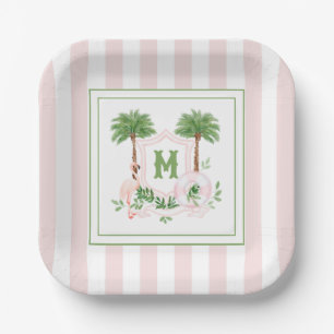 Assiettes En Carton Cabana Rayures Palm Beach Monogram Crest Enclosure