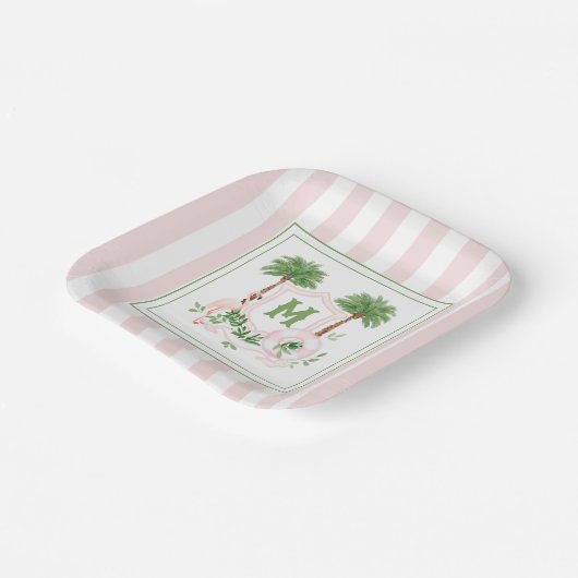 Assiettes En Carton Cabana Stripes Palm Beach Monogram Crest Enclosure (Angulaire)