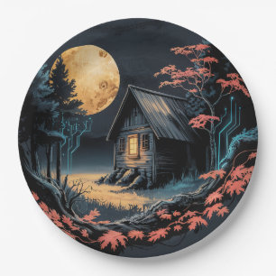 Assiettes En Carton Cabane au Clair de Lune, Art de la Forêt Japonaise