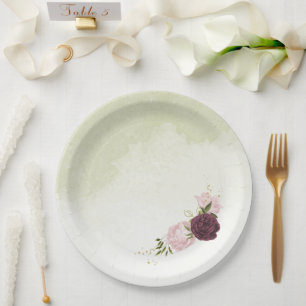 Assiettes En Carton cabernet rose fleurs verdure mariage