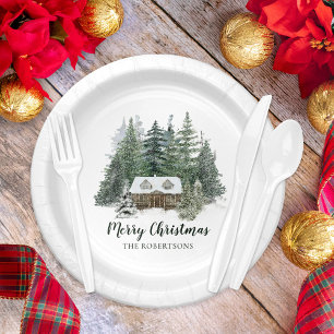 Assiettes En Carton Cabine de bois de Noël rustique