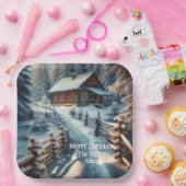 Assiettes En Carton Cabine du journal d'hiver sur un jour de neige Noë (Fête)