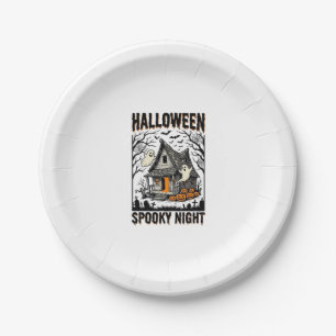 Assiettes En Carton Cabine effrayante d'Halloween Art vintage de nuit