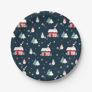 Assiettes En Carton Cabine House et Snowmen Motif d'art