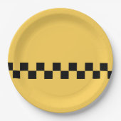 Assiettes En Carton Cabine jaune à damiers motif (Devant)