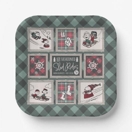 Assiettes En Carton cacahuètes | Ancien Motif de traîneau (Recto)