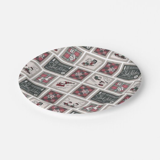 Assiettes En Carton cacahuètes | Ancien Motif de traîneau (Angle)