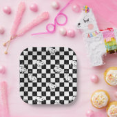 Assiettes En Carton cacahuètes | Drapeau À damiers Snoopy (Fête)