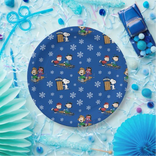 Assiettes En Carton cacahuètes | Hiver Sledding Fun Motif (Fête)