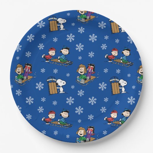 Assiettes En Carton cacahuètes | Hiver Sledding Fun Motif (Devant)