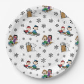 Assiettes En Carton cacahuètes | Hiver Sledding Fun Motif (Devant)