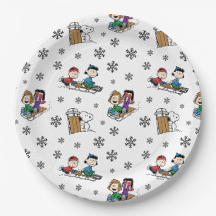 Assiettes En Carton cacahuètes   Hiver Sledding Fun Motif
