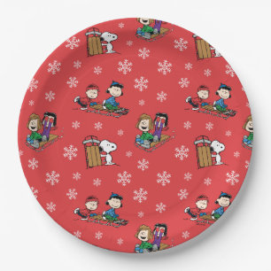 Assiettes En Carton cacahuètes Hiver Sledding Fun Motif