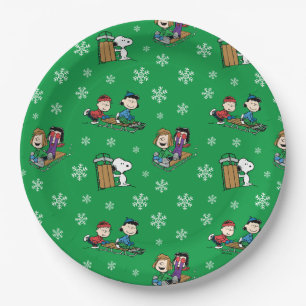 Assiettes En Carton cacahuètes Hiver Sledding Fun Motif