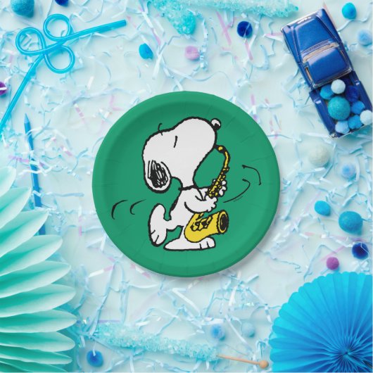 Assiettes En Carton cacahuètes | Lecteur Snoopy Saxophone (Fête)