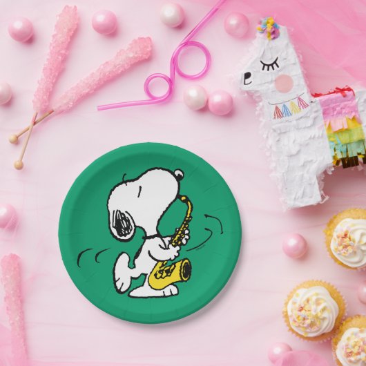 Assiettes En Carton cacahuètes | Lecteur Snoopy Saxophone (Fête)