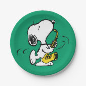 Assiettes En Carton cacahuètes | Lecteur Snoopy Saxophone (Devant)