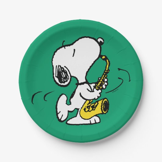 Assiettes En Carton cacahuètes | Lecteur Snoopy Saxophone (Devant)