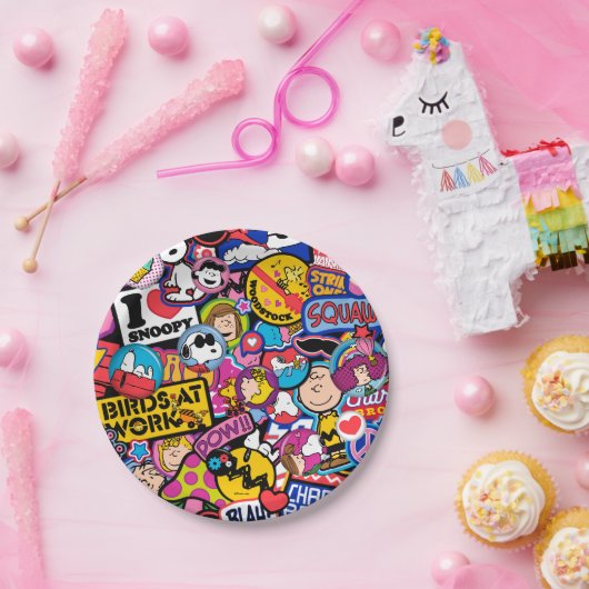 Assiettes En Carton cacahuètes | Motif de patchs Mixtape (Fête)