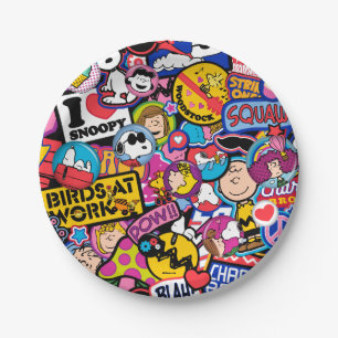 Assiettes En Carton cacahuètes   Motif de patchs Mixtape