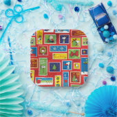 Assiettes En Carton cacahuètes | Motif des timbres de Noël (Fête)