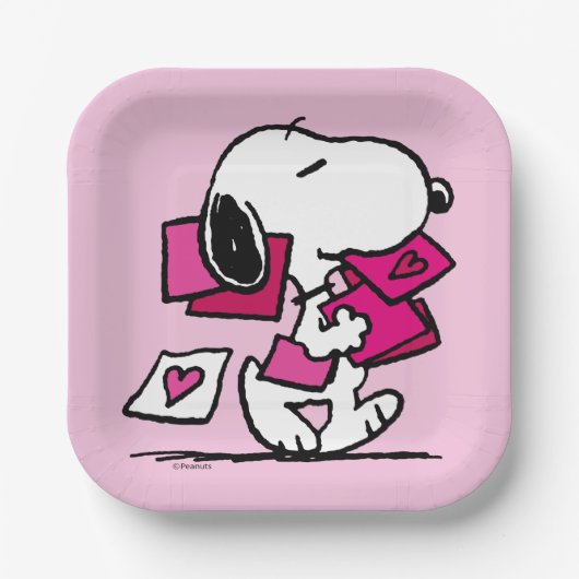 Assiettes En Carton cacahuètes | Saint Valentin | Snoopy Avec Valentin (Recto)