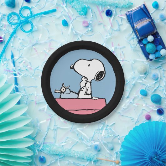 Assiettes En Carton cacahuètes | Snoopy à la machine à écrire (Fête)