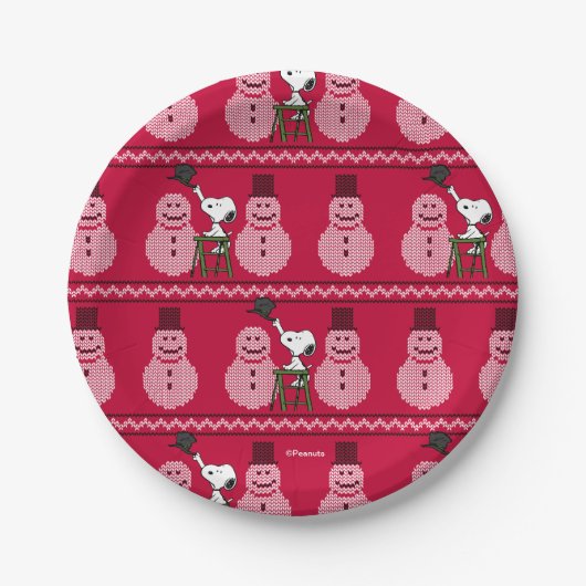 Assiettes En Carton cacahuètes | Snoopy Christmas Sweater Snowman (Devant)