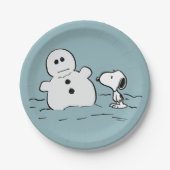 Assiettes En Carton cacahuètes | Snoopy Construit Un Snowman (Devant)