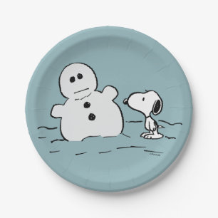 Assiettes En Carton cacahuètes Snoopy Construit Un Snowman