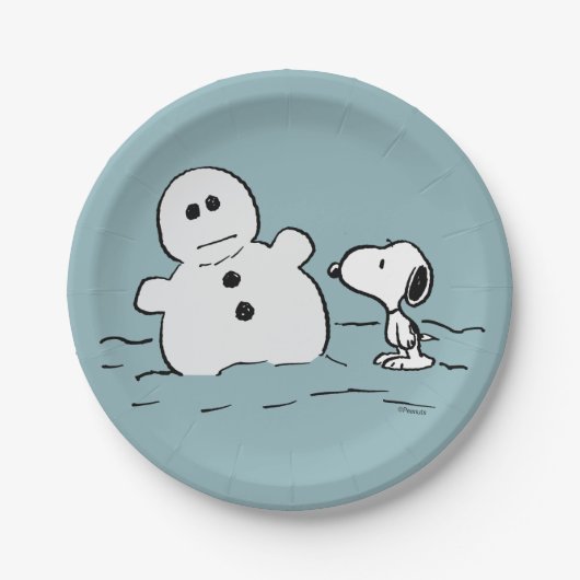 Assiettes En Carton cacahuètes | Snoopy Construit Un Snowman (Devant)