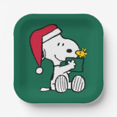 Assiettes En Carton cacahuètes | Snoopy Père Noël & Woodstock Cadeau (Recto)
