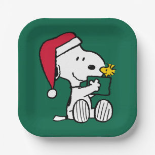 Assiettes En Carton cacahuètes   Snoopy Père Noël & Woodstock Cadeau