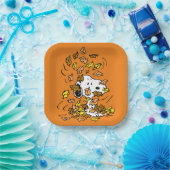 Assiettes En Carton cacahuètes | Snoopy Pile de Feuilles (Fête)