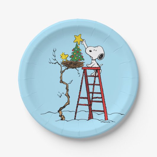 Assiettes En Carton cacahuètes | Snoopy & Woodstock Arbre de Noël (Devant)