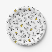 Assiettes En Carton cacahuètes | Snoopy & Woodstock B&W Flower Motif (Devant)