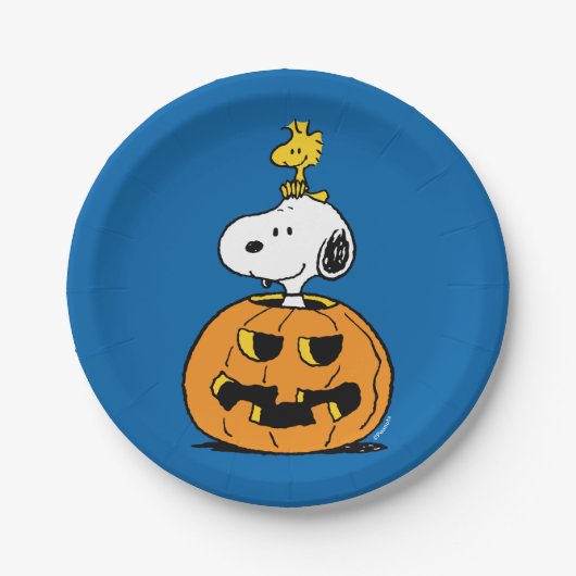Assiettes En Carton cacahuètes | Snoopy & Woodstock Citrouille pop-up (Devant)