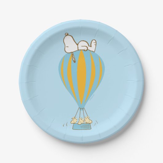 Assiettes En Carton cacahuètes | Snoopy & Woodstock Hot Air Balloon (Devant)