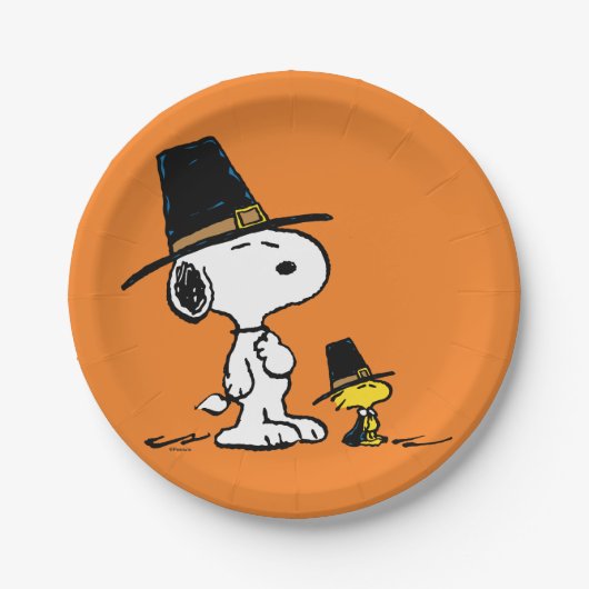 Assiettes En Carton cacahuètes | Snoopy & Woodstock Pilgrim (Devant)