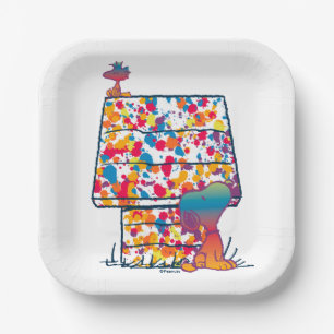 Assiettes En Carton cacahuètes   Snoopy & Woodstock Rainbow Paint