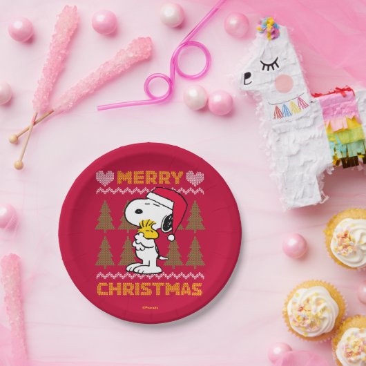 Assiettes En Carton cacahuètes | Snoopy & Woodstock Santa Claus Hug (Fête)