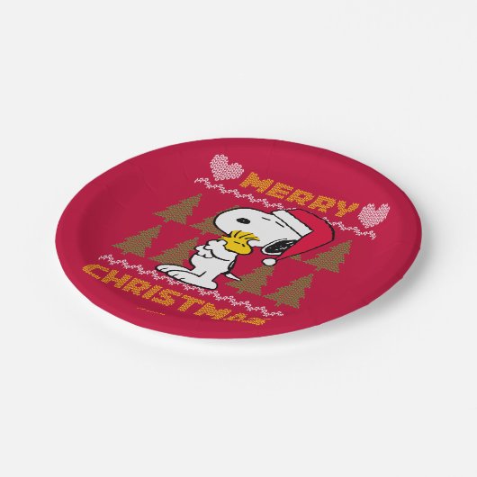 Assiettes En Carton cacahuètes | Snoopy & Woodstock Santa Claus Hug (Angle)