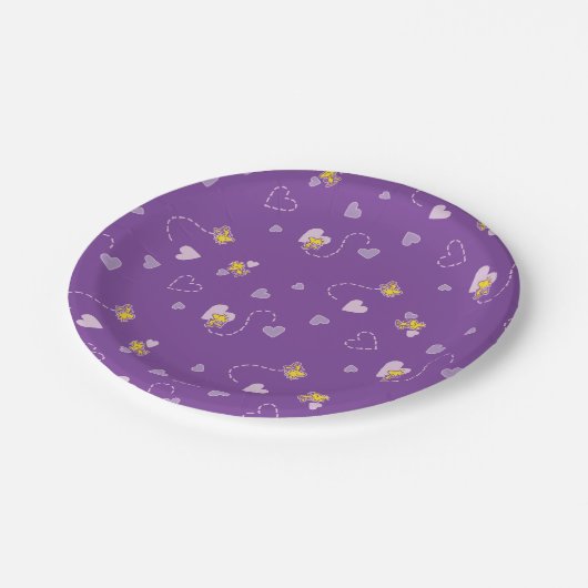 Assiettes En Carton cacahuètes | Woodstock Motif de coeur pourpre (Angle)