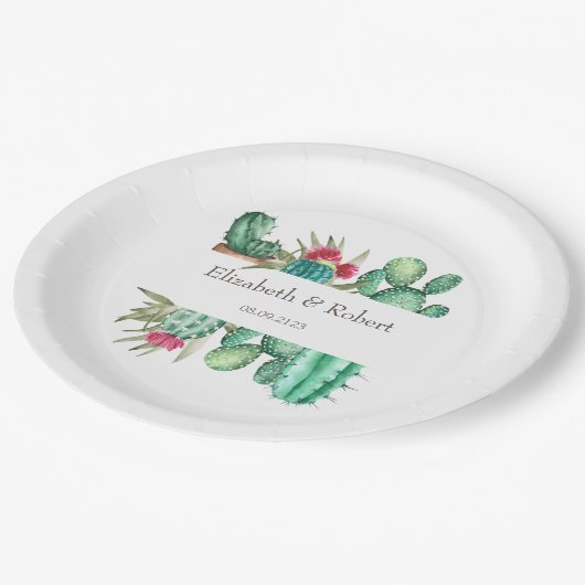 Assiettes En Carton Cactus à l'aquarelle (Angle)