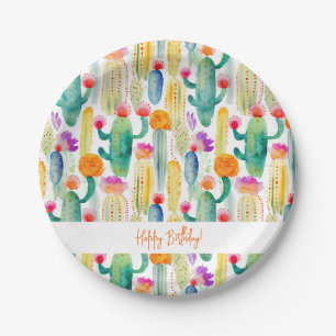 Assiettes En Carton Cactus Art Desert Southwest Joyeux Anniversaire Fu