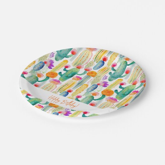 Assiettes En Carton Cactus Art Desert Southwest Joyeux Anniversaire Fu (Angle)