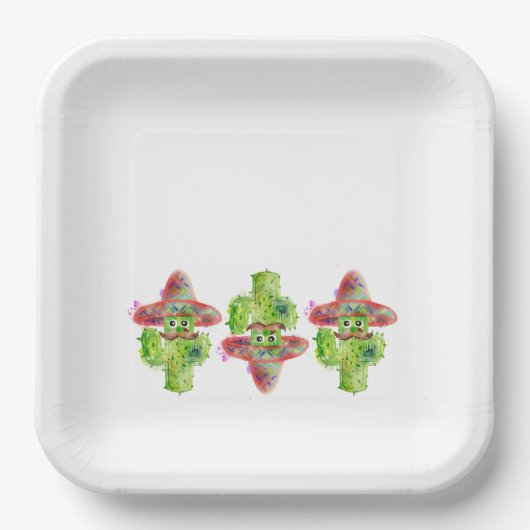 Assiettes En Carton Cactus Art Mustache Casquette Fiesta espagnol Amus (Recto)
